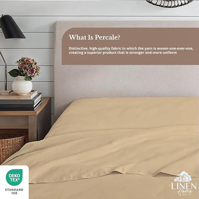 Linen Home 100% Cotton Percale 1 Flat Sheet, King Size - Image 4