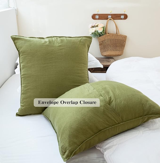 Simple&Opulence 100% Washed Linen Euro Shams 26'' x 26'' Pack of 2, Basic Style - Image 4