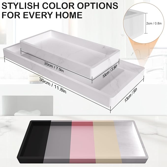 2PCS Bathroom Vanity Tray, 11.8 x 5 Inch Silicone Bathroom Counter Organizer - Image 3