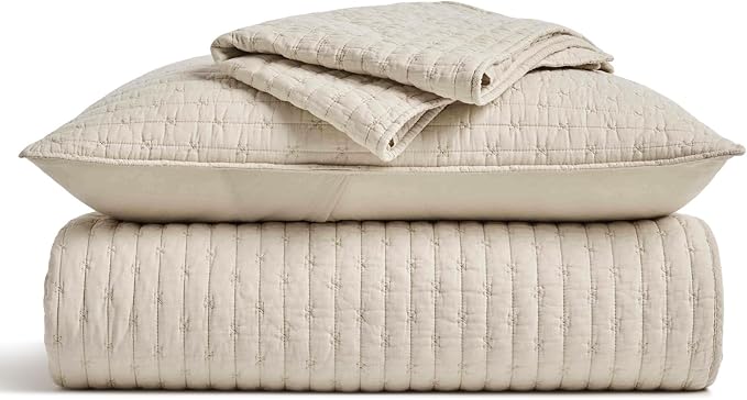 EVERGRACE Cross Stitch Pre-Washed Cotton Quilt Bedding Set King Size, Oversized - Image 9