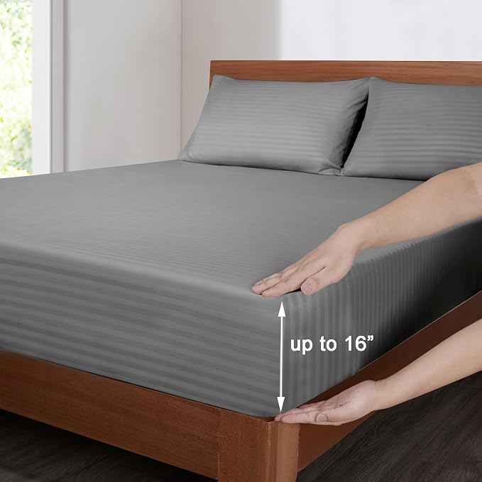 Mejoroom Striped King Size Sheet Set – Hotel Luxury Bed Sheets - Image 3