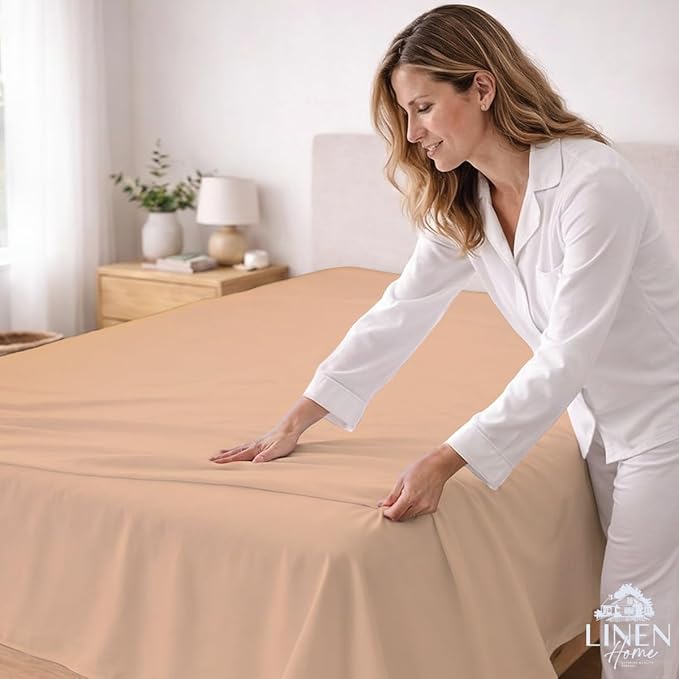 Linen Home 100% Cotton Percale 1 Flat Sheet, Full Size - Image 3