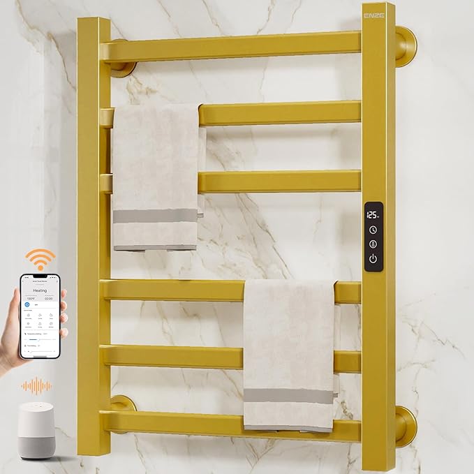 ENZE Smart Heated Towel Rack, 6-Bar Wall-Mounted Electric Towel Warmer 150W by ENZESMART