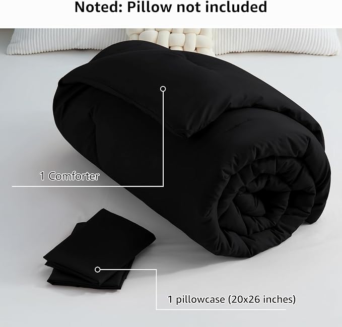 CozyLux Twin Comforter Black, 2 Pieces Twin Extra Long Comforter Set - Image 7