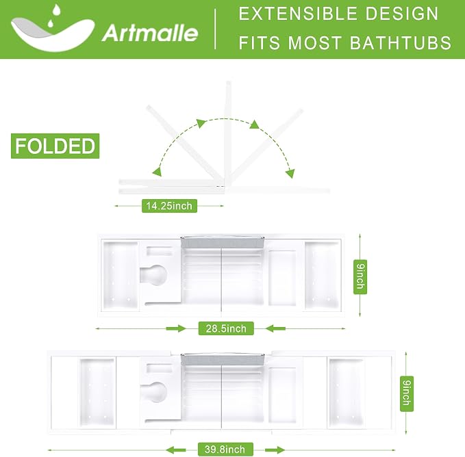Bathtub Caddy Tray for Tub, Foldable Bath Table Trays, Bamboo Shelf - Image 3