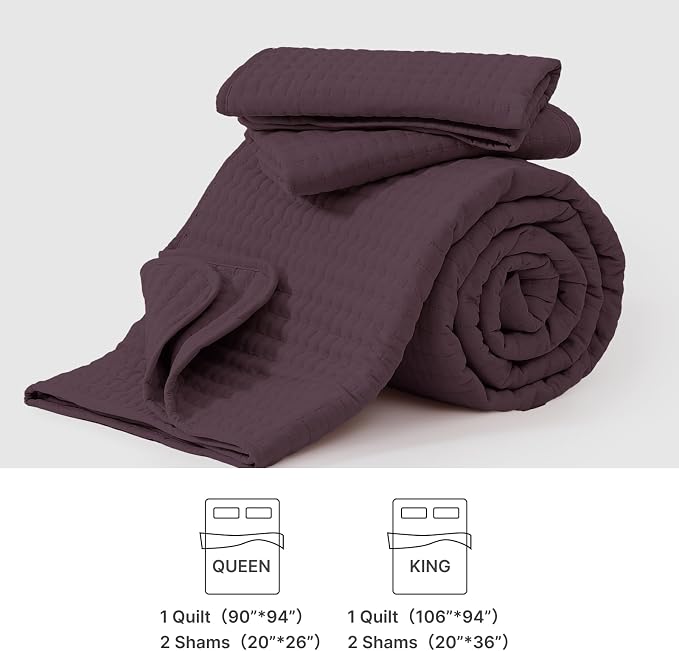 WRENSONGE Queen Quilt-3 Pieces Lightweight Bedspreads Italian Plum Queen Size - Image 8