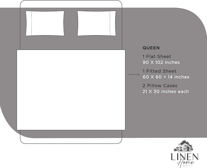 Linen Home 100% Cotton Percale Sheets Queen Size, Deep Pocket, 4 Pieces Set - Image 6