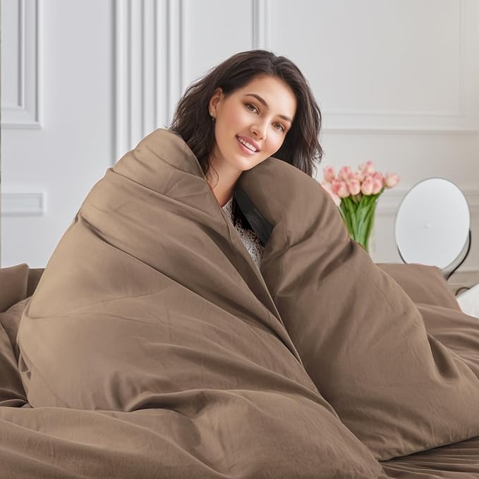 NEXHOME PRO 100% Washed Cotton Duvet Cover Full Size, Ogranic Natural Linen - Image 6
