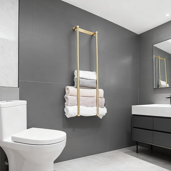 Towel Racks for Bathroom, NEWRAIN Stainless Steel Rolled Towel Storage Wall - Image 4