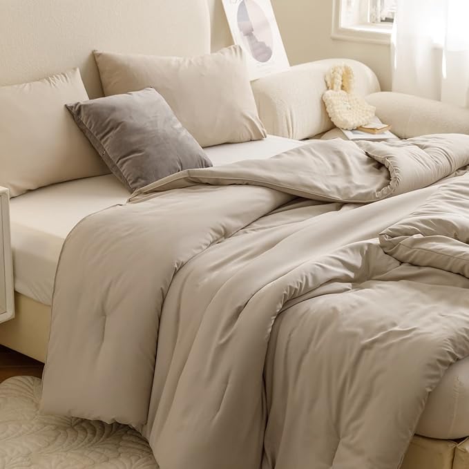 ROSGONIA Oversized King Comforter Oatmeal, Lightweight Oversized King Size by ROSGONIA