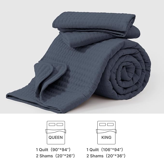 WRENSONGE Queen Quilt-3 Pieces Lightweight Bedspreads Blue Grey Queen Size - Image 9