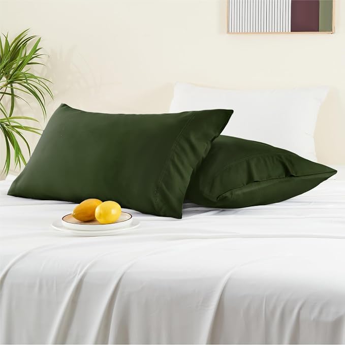 BEDELITE Olive Green Pillow Cases Queen Size Set of 2, Rayon Derived from - Image 7