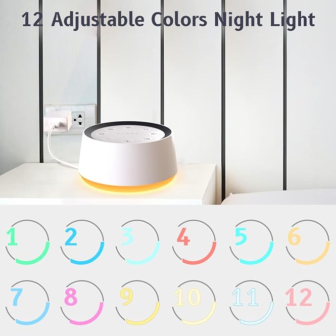 Brown Noise Sound Machine with 30 Soothing Sounds 12 Colors Night Light White - Image 3