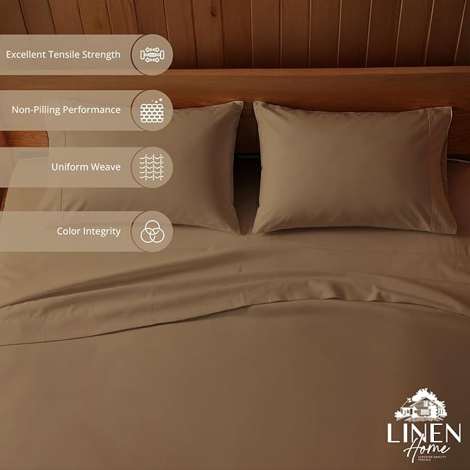 Linen Home 100% Cotton Percale Sheets Queen Size, Earthy Brown, Deep Pocket - Image 2