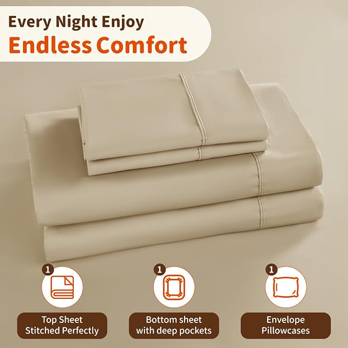LBRO2M 1000 Thread Count 100% Egyptian Cotton Sheets Set Twin XL, 3 Piece Sets - Image 5