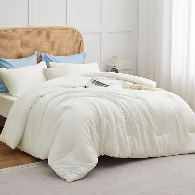CozyLux King Size Comforter Set Ivory, 3 Pieces Solid Comforters King Size by CozyLux