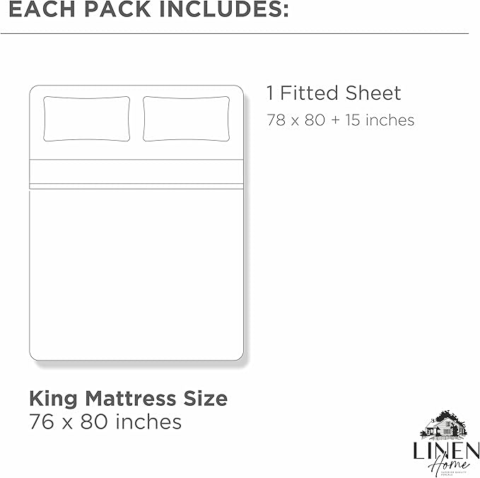 Linen Home 100% Cotton Percale Weave Fitted Sheet, King Size, 1 Deep Pocket - Image 6