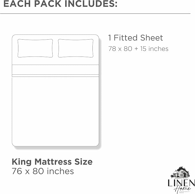 Linen Home 100% Cotton Percale Weave King Fitted Sheet, Deep Pocket, Crisp & - Image 6
