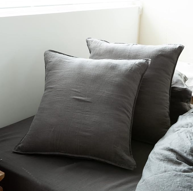 Simple&Opulence 100% Washed Linen Euro Shams 26'' x 26'' Pack of 2, Basic Style by SimpleOpulence