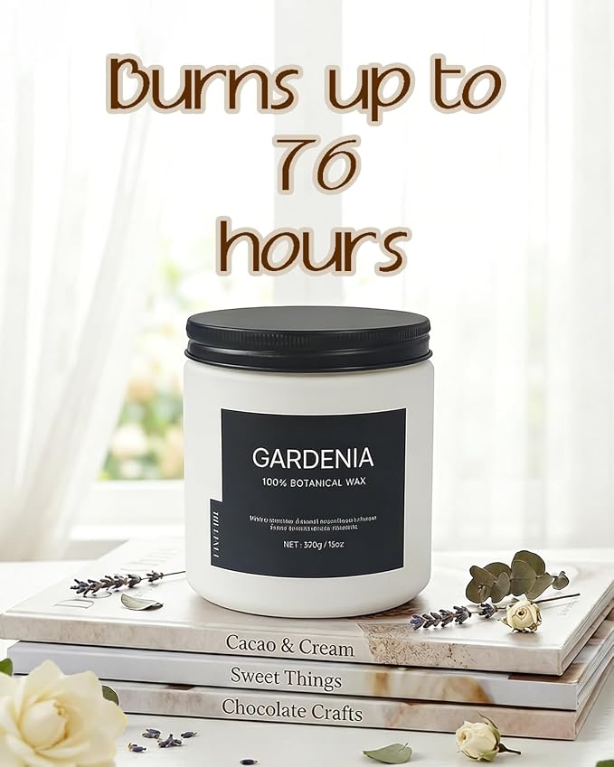 Gardenia Home Scented Candles, 13oz Organic Soy Wax, 76-Hour Clean Burning - Image 3