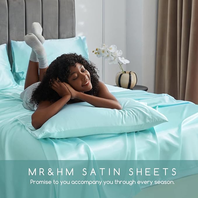 MR&HM Satin Bed Sheets, Twin XL Size Sheets Set - Image 6
