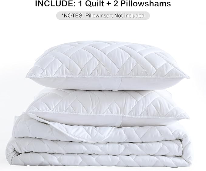 HORIMOTE HOME Quilt Set King Size White, Classic Geometric Diamond Stitched - Image 6
