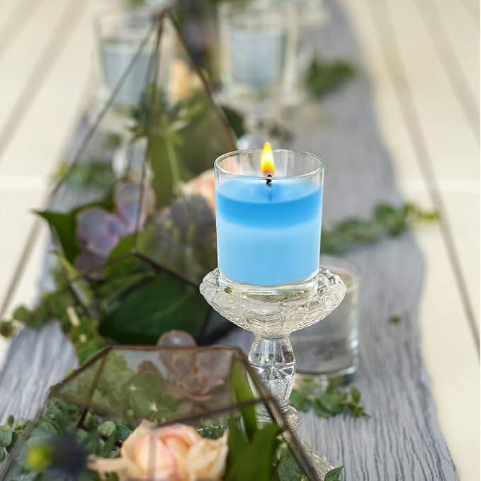 Set of 20 Babyblue Votive Candles Clear Glass Filled Unscented Soy Wax Candle - Image 9