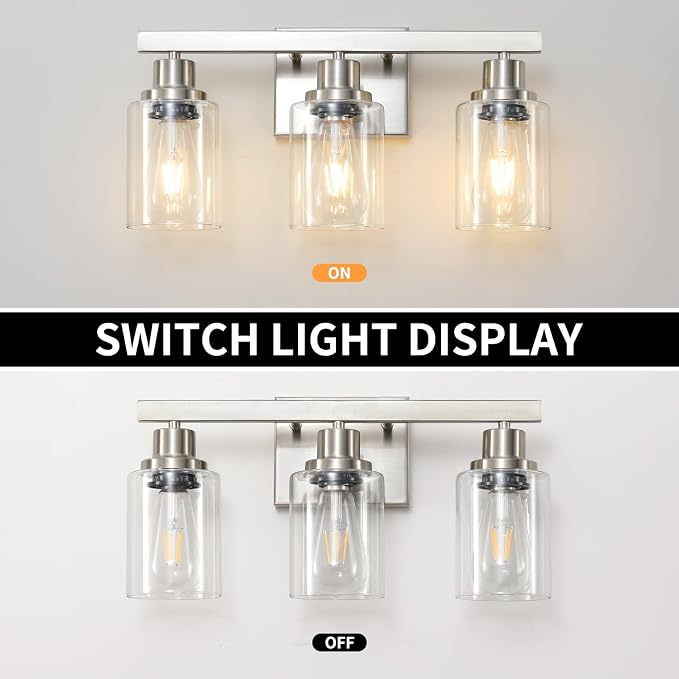 3-Light Bathroom Light Fixtures, Nickel Bathroom Vanity Light - Image 5
