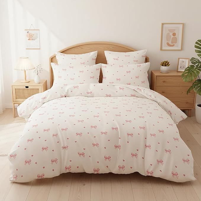 Nayoroom Pink Bow Duvet Cover Queen Size Coquette Pink Heart Duvet Cover 3 by Nayoroom