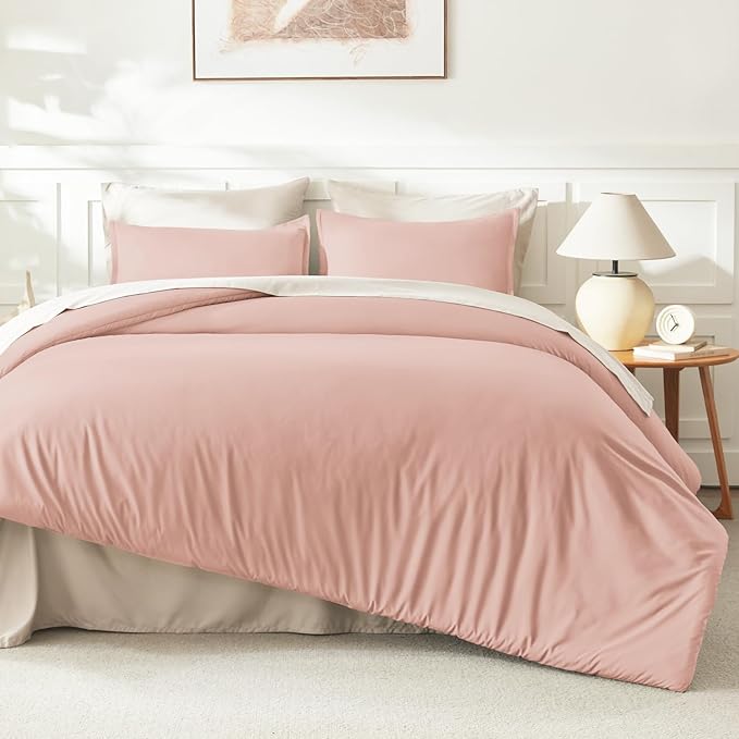 Litanika Pink Queen Size Comforter Set, 3 Pieces Blush Plain Bedding Comforter - Image 6