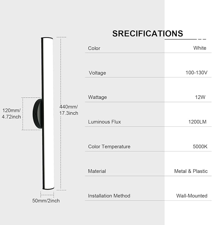 OOWOLF 4 Pack Bathroom Vanity Light, Adjustable Brightness 12W 17.3inch - Image 6