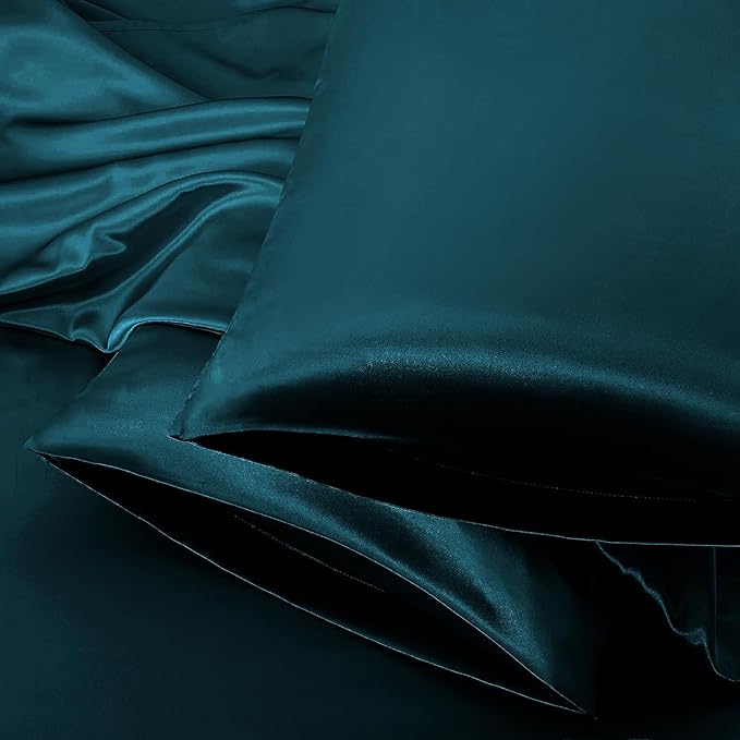 Aormenzy Satin Pillow Cases for Women King Size Set of 2, Dark Teal Satin by Aormenzy