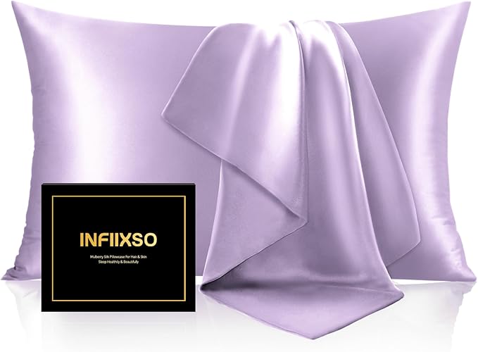 INFIIXSO Mulberry Silk Pillow Cases King Size Set of 2, Silk Pillowcase by INFIIXSO