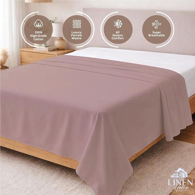 Linen Home 100% Cotton Percale 1 Flat Sheet, King Size - Image 3