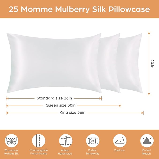 Silk Pillowcase for Hair and Skin, 2 Pack 100% Mulberry Silk Pillowcase 25 Momme - Image 7