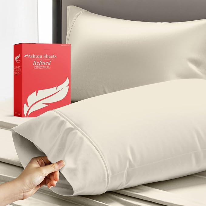 100% Egyptian Cotton Queen/Standard Pillow Cases Set of 2 by AshtonSheets
