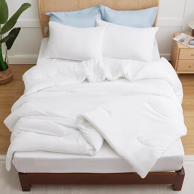 CozyLux Oversized King Comforter Set White, 3 Pieces 120x98 Solid Breathable - Image 8