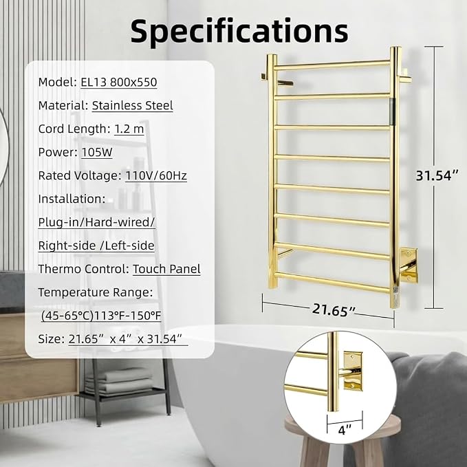 P&Dlusir Towel Warmer, Heated Towel Rack - Image 7
