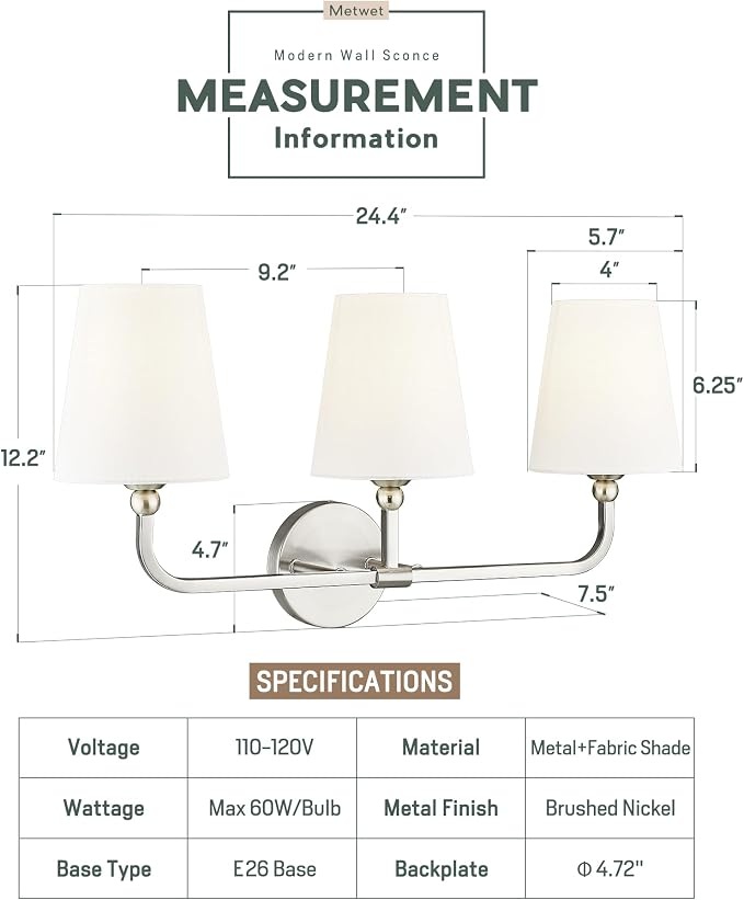 Bathroom Light Fixtures, Brushed Nickel Vanity Lights - Image 2
