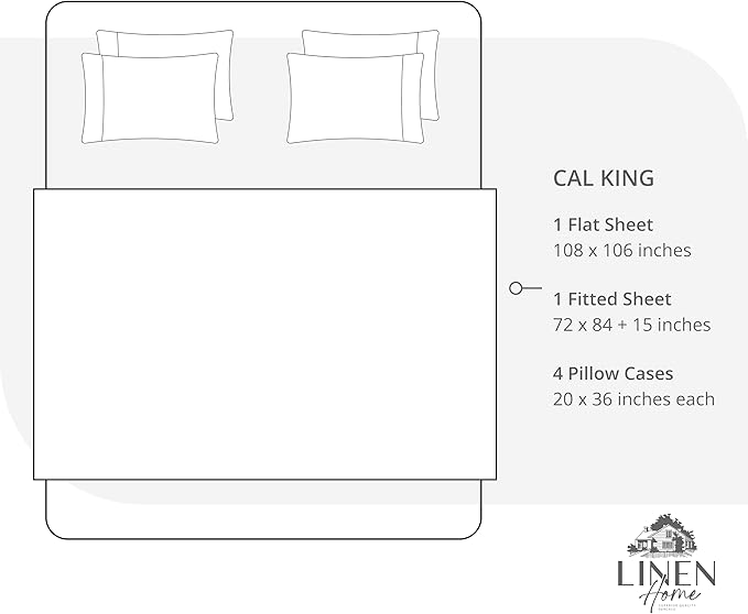 Linen Home 100% Cotton Percale Sheet Set, Cal King Size, Deep Pocket, 6 Pieces - Image 6
