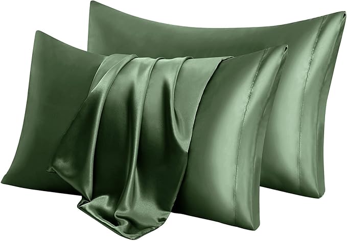 Aormenzy Satin Pillow Cases for Women King Size Set of 2, Woodland Green Satin - Image 6