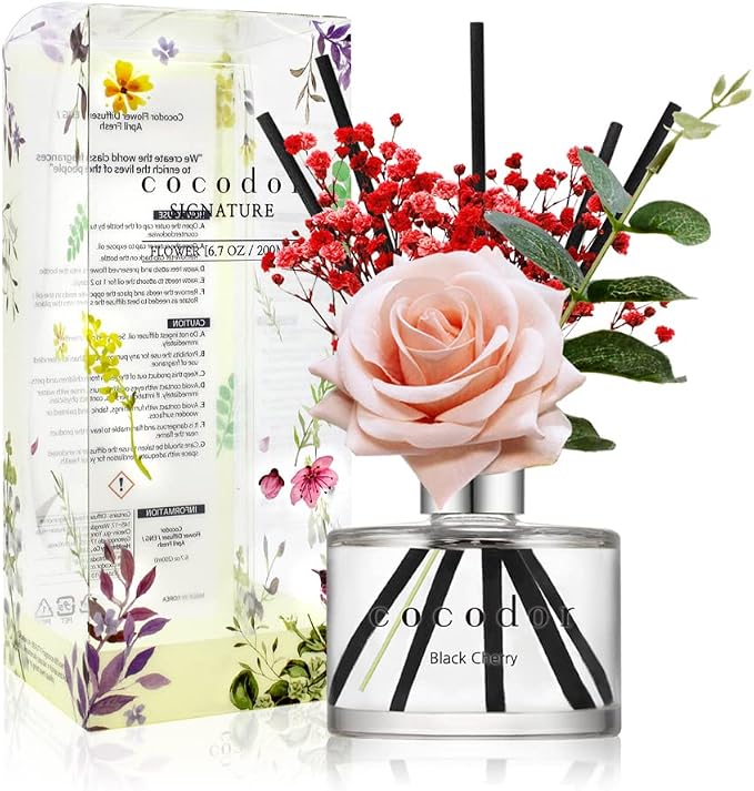 COCODOR Rose Flower Reed Diffuser/Black Cherry/6.7oz/1 Pack/Reed Diffuser by COCODOR