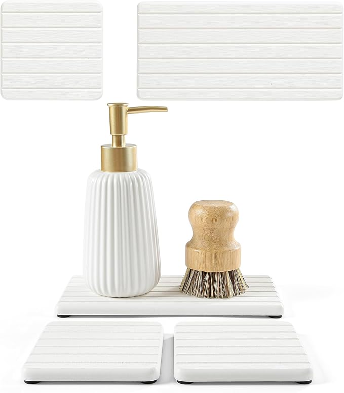 Fast Water Absorption Sink Organizer Tray Set, Faucet Splash Guard by Homdiva