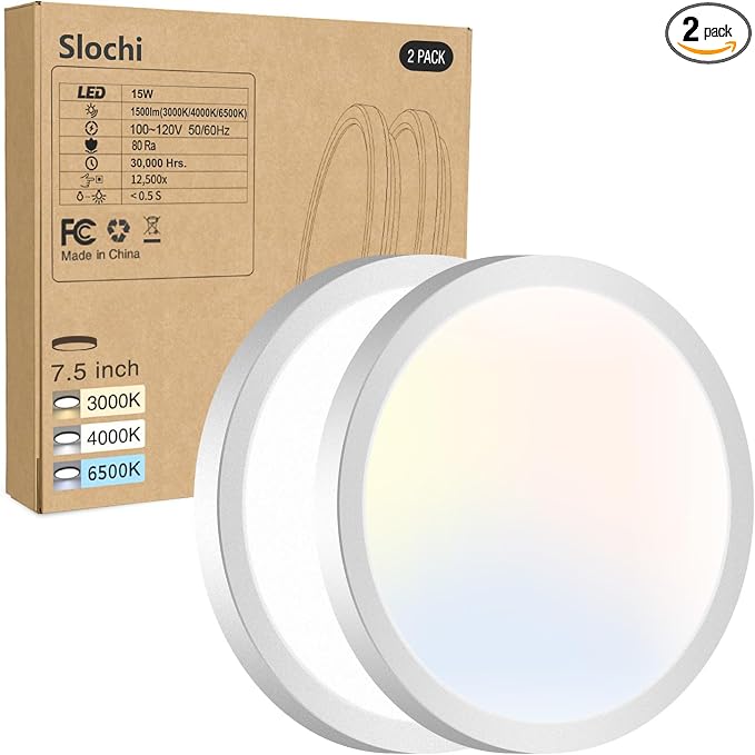 2PACK LED Flush Mount Ceiling Light Fixture, 3000K-4000K-6500K & 100W by CeilingLights