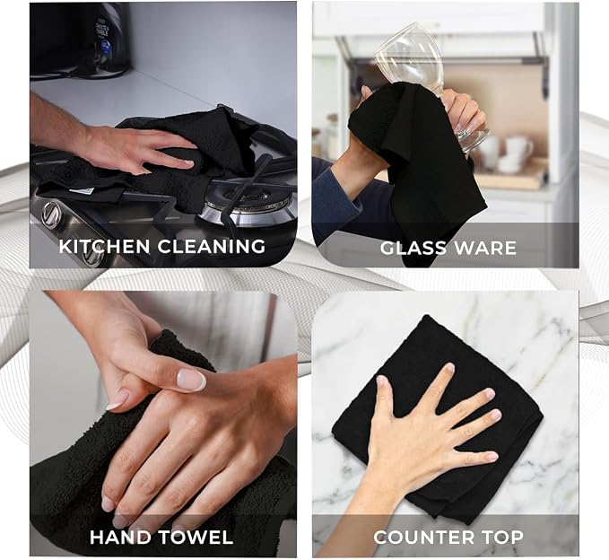 Avalon Towels Cotton Washcloths 24-Pack – 12 x 12 Inch Black Super Soft & - Image 7