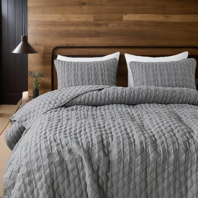 WDCOZY Dark Grey Quilt King Size Bedding Sets - Image 8