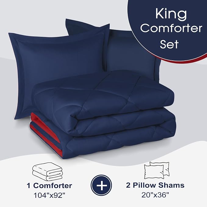 Basic Beyond King Size Navy and Red Comforter Set - Image 6