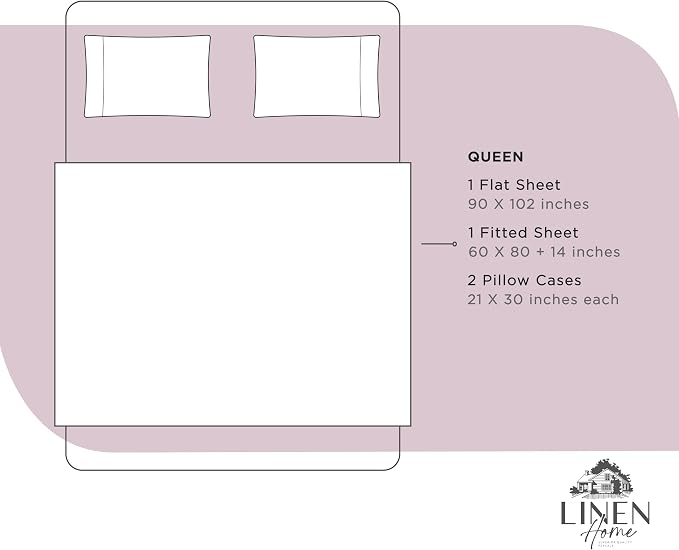 Linen Home 100% Cotton Percale Sheets Queen Size, Mauve Lavender, Deep Pocket - Image 6
