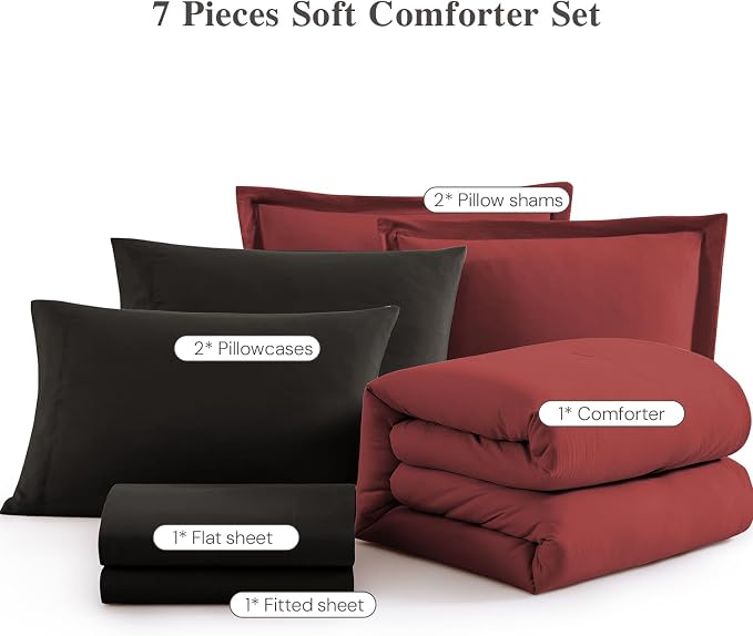 WRENSONGE Full Size Comforter Sets, 7 Pieces Bright Red Bed in a Bag - Image 8
