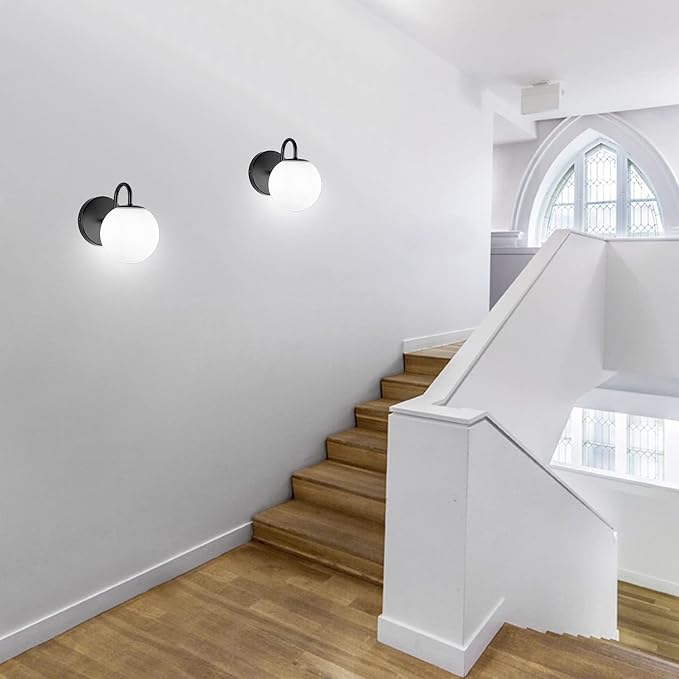 Industrial Bedroom Wall Sconce Black Indoor Wall Light Fixture Milk White Globe - Image 5
